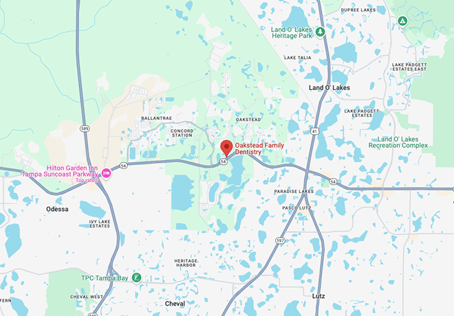 map pointing out Oakstead Family Dentistry